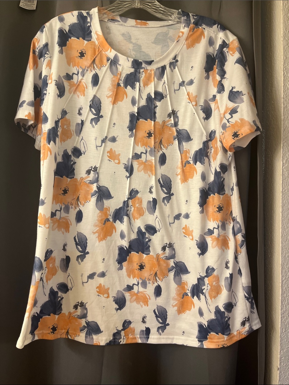 Short Sleeve Floral Tee in White with Orange & Navy